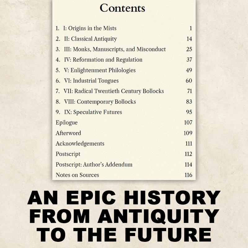 Contents page from BOLLOCKS The Odyssey of a Word