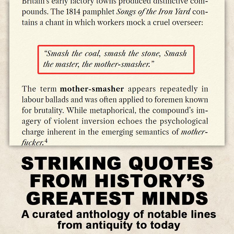 Quotations page from MOTHERFUCKER The Odyssey of a Word